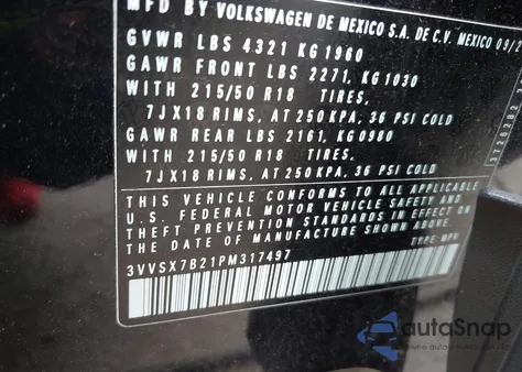 2023 Volkswagen Taos 1.5T Se from USA, damaged, VIN 3VVSX7B21PM317497